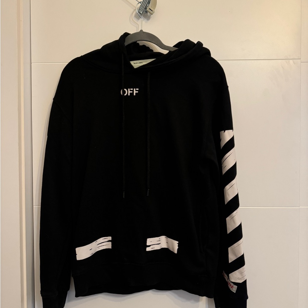 Off-White Black Hoodie with White Stripes